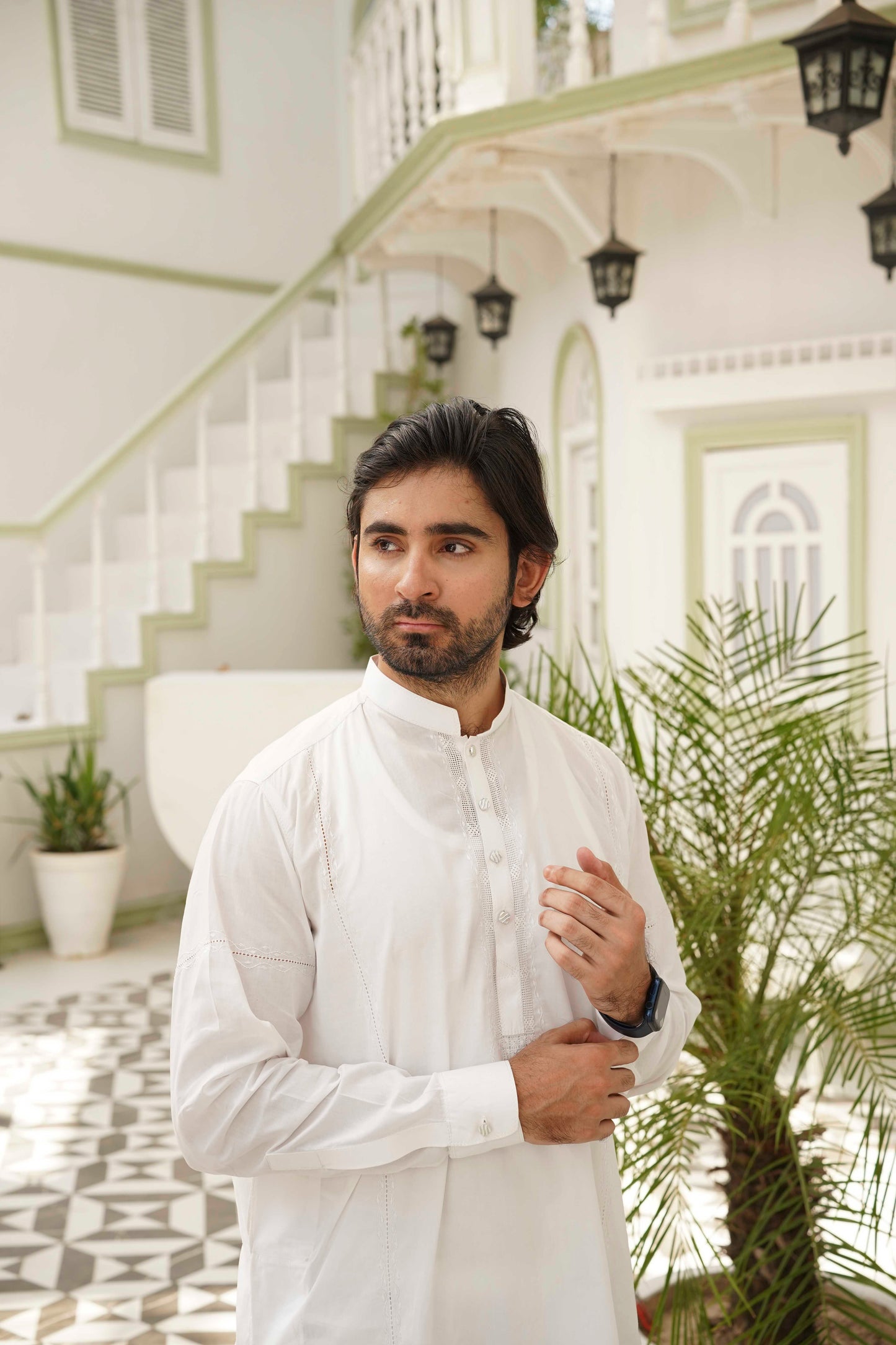 White Tarkashi Kurta Set – Stitched