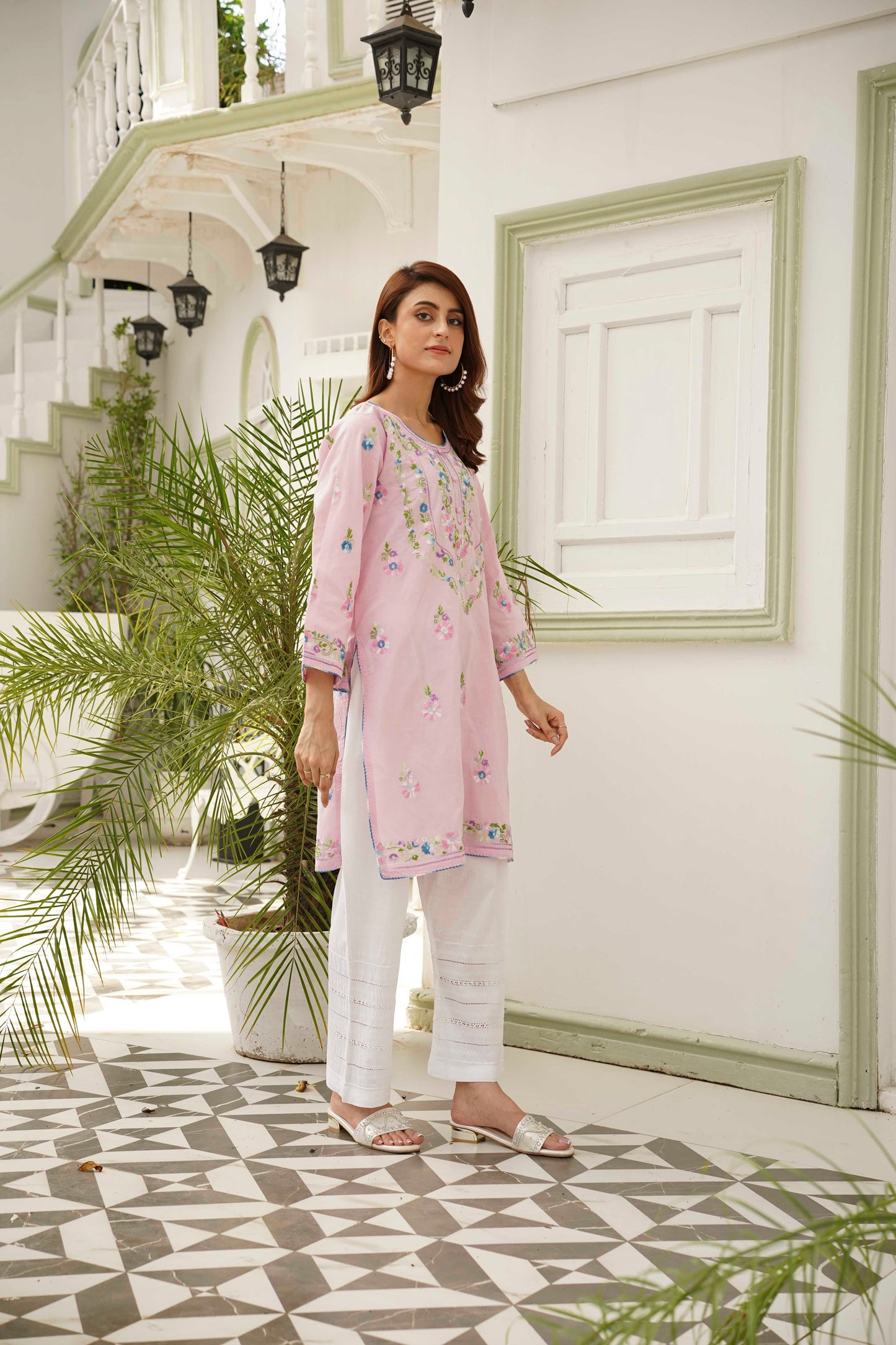 Baby Pink Hand Embroidered Kurti – Stitched