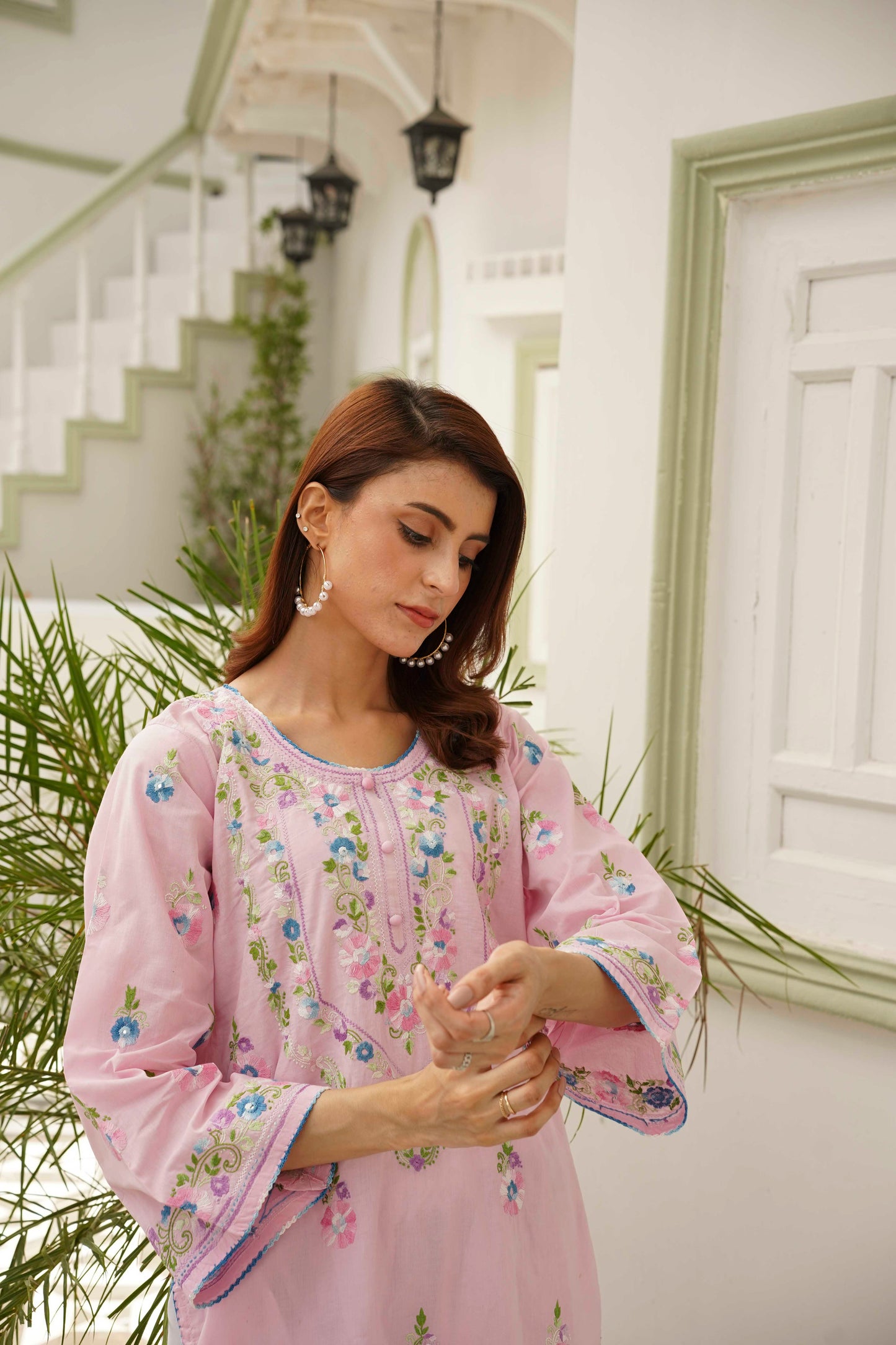 Baby Pink Hand Embroidered Kurti – Stitched
