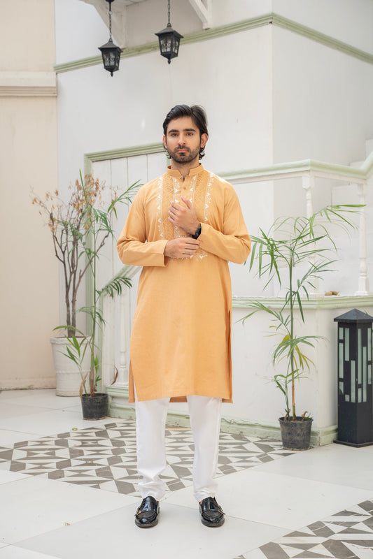 Mustard Tarkashi Kurta Set – Stitched