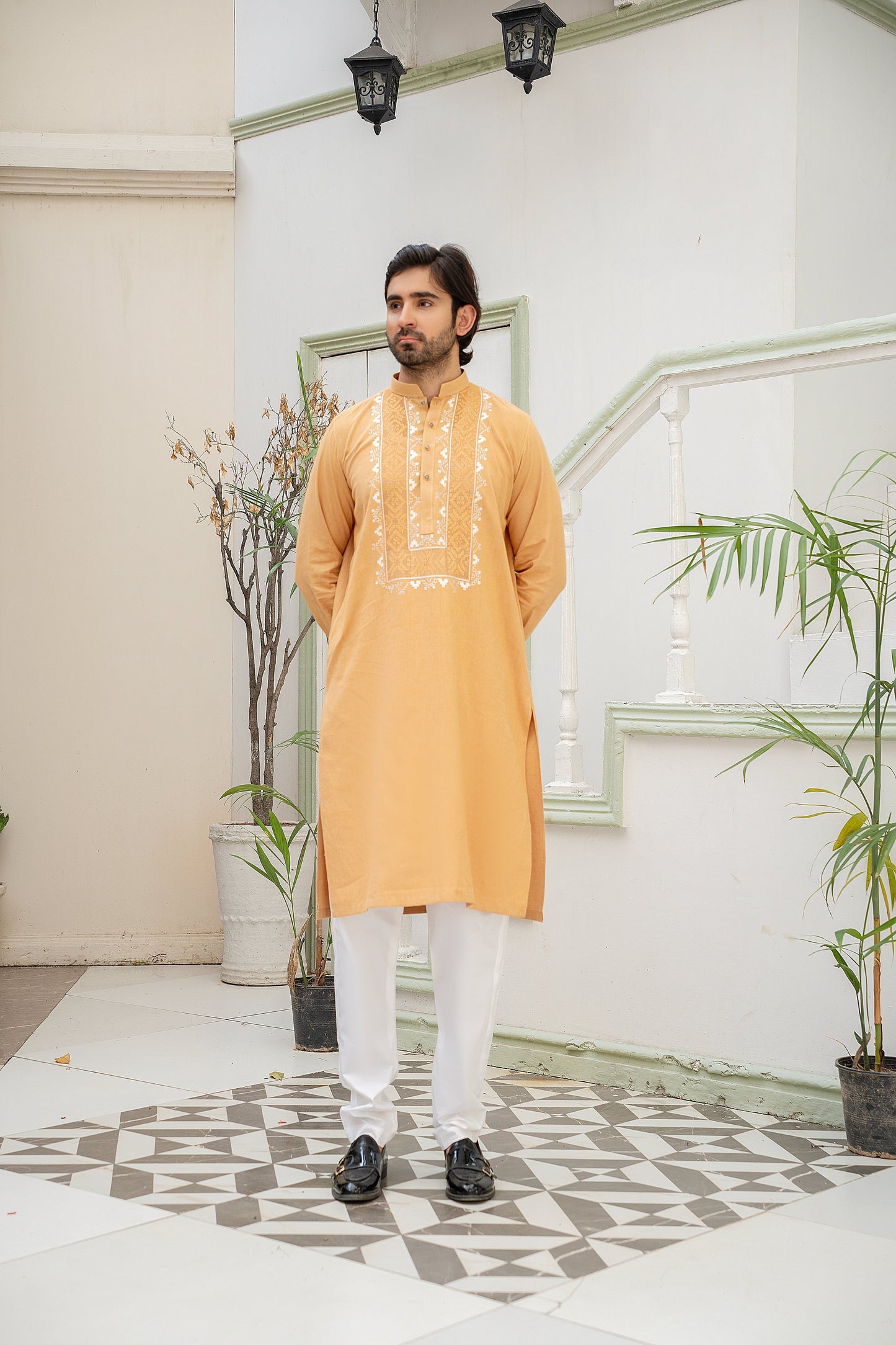 Mustard Tarkashi Kurta Set – Stitched