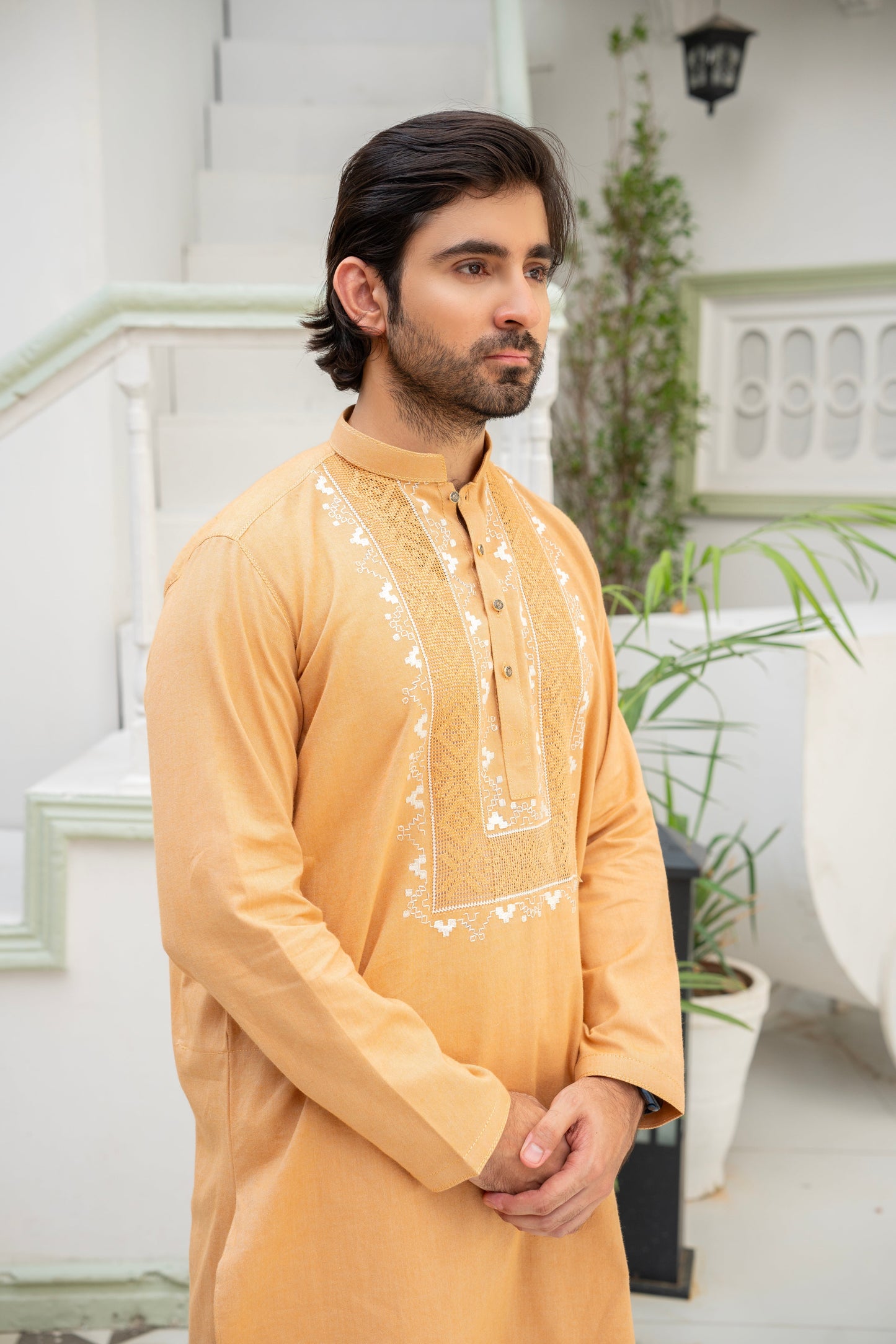 Mustard Tarkashi Kurta Set – Stitched