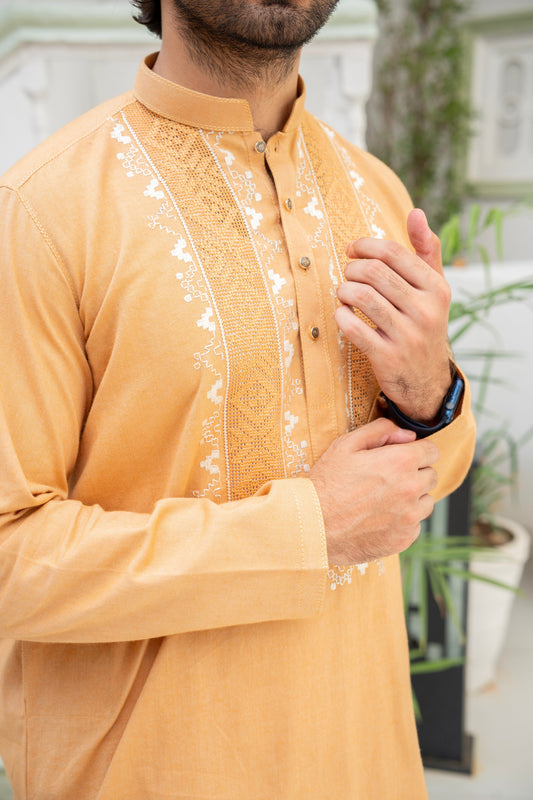 Mustard Tarkashi Kurta Set – Stitched