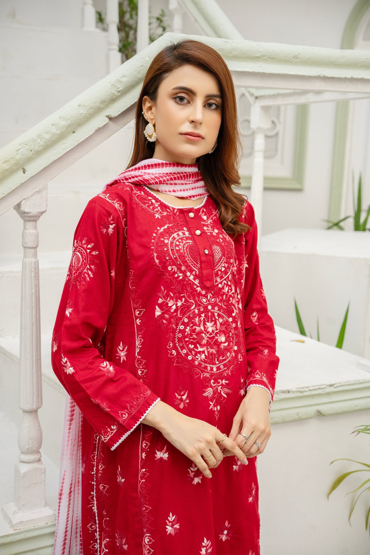 Maroon Hand Embroidered Kurti with Dupatta – Stitched