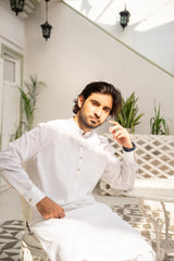 Men's Premium White Kurta Set - ( Stitched )