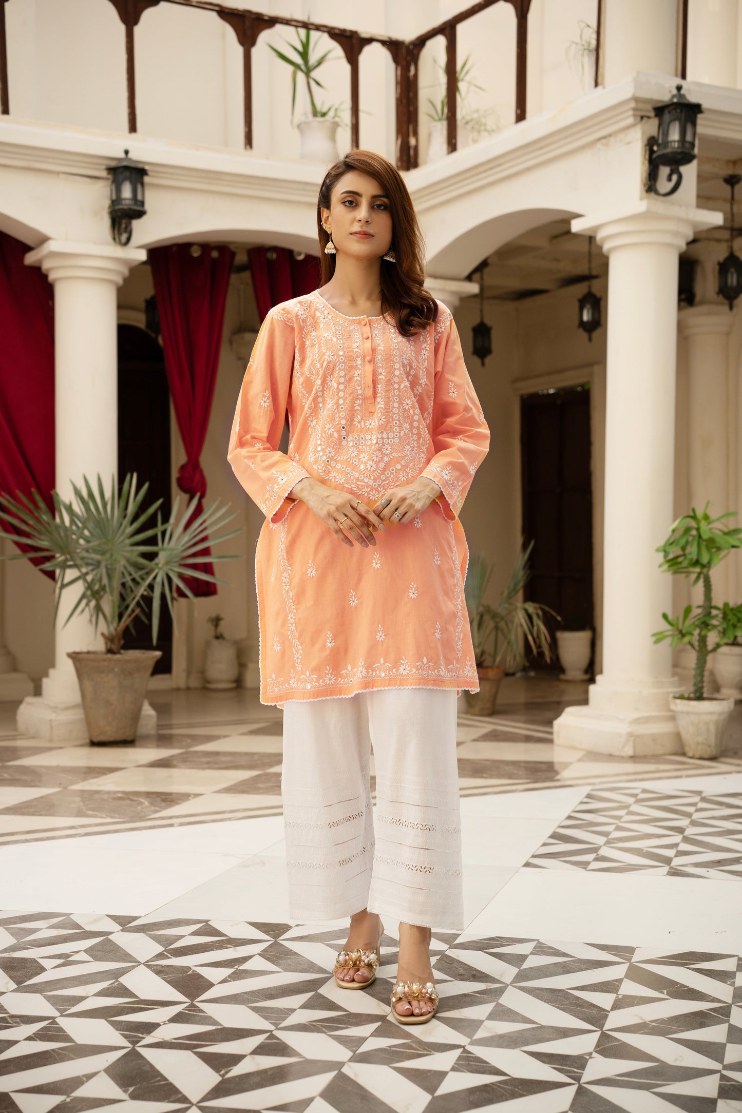Maroon Mirror Work Embroidered Kurti – Stitched