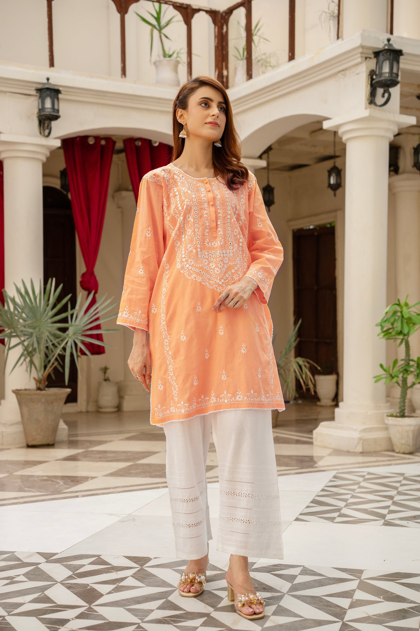 Maroon Mirror Work Embroidered Kurti – Stitched