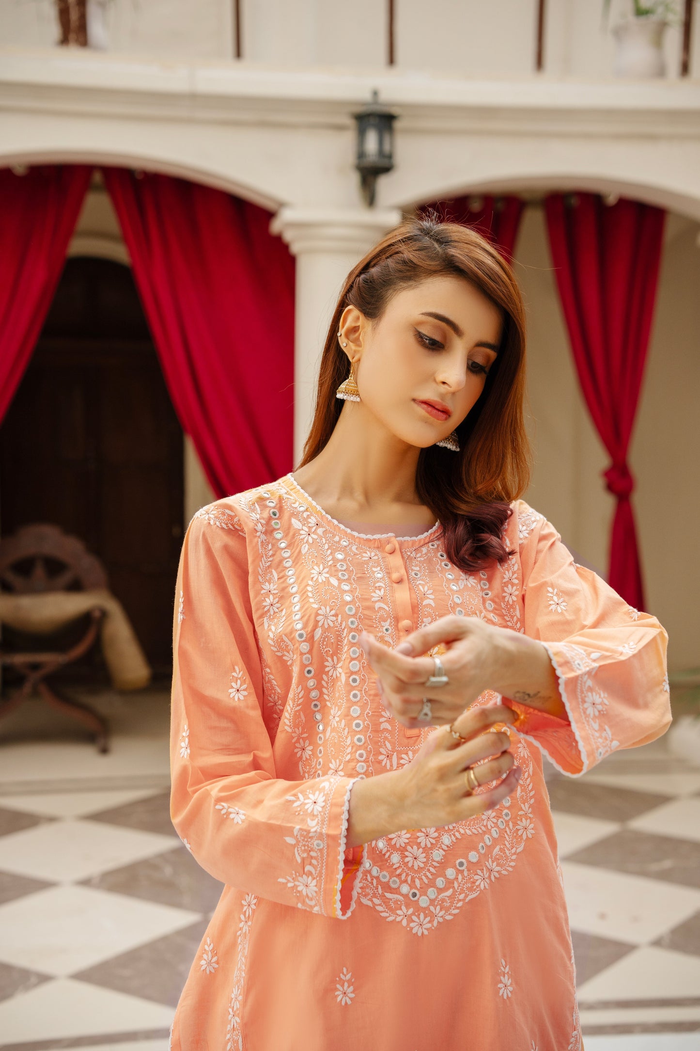 Maroon Mirror Work Embroidered Kurti – Stitched