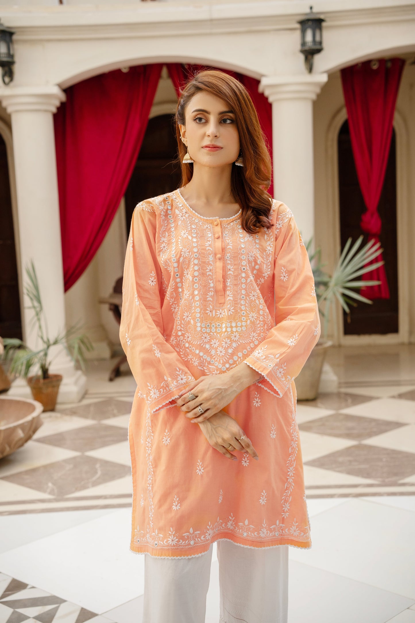 Maroon Mirror Work Embroidered Kurti – Stitched