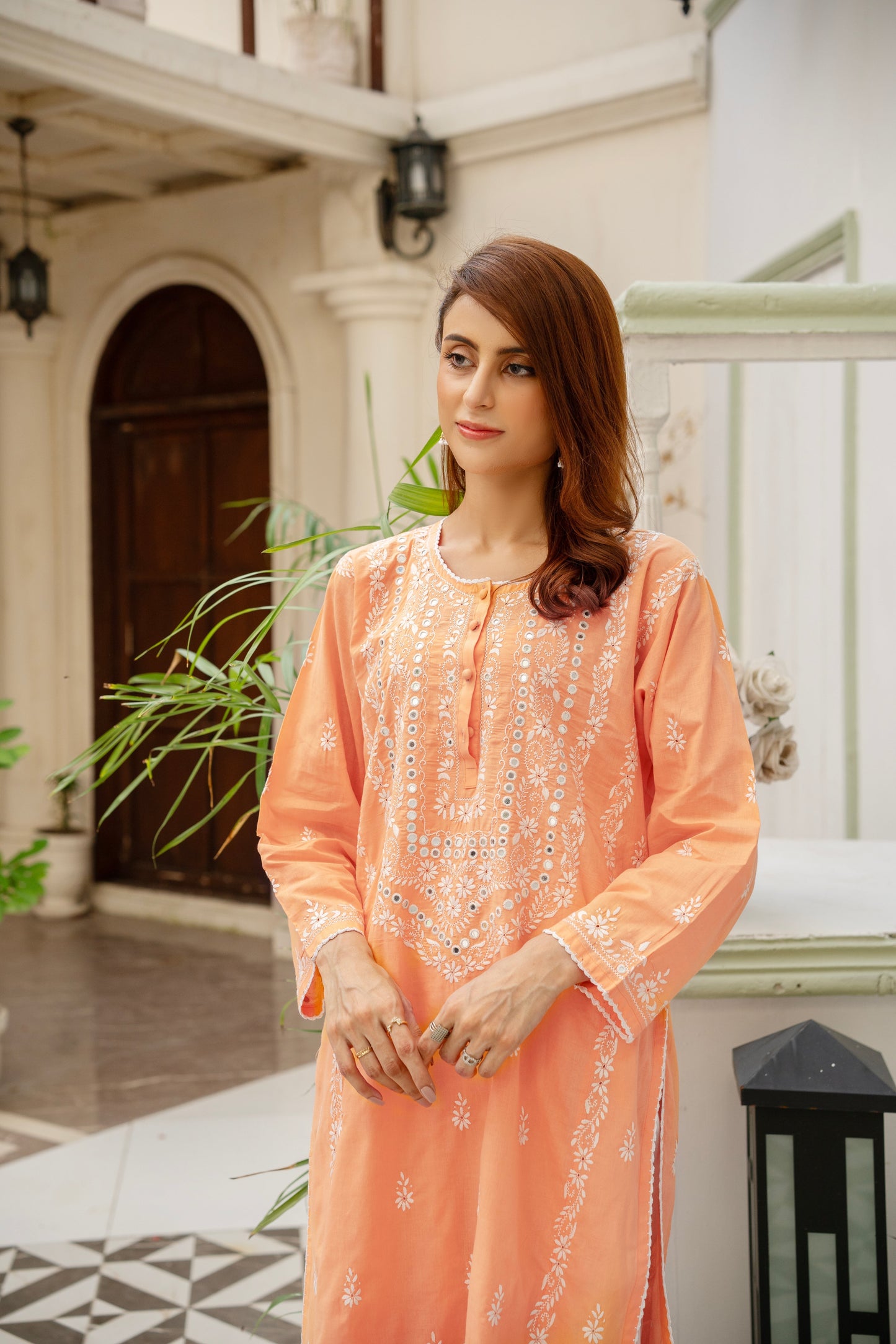 Maroon Mirror Work Embroidered Kurti – Stitched