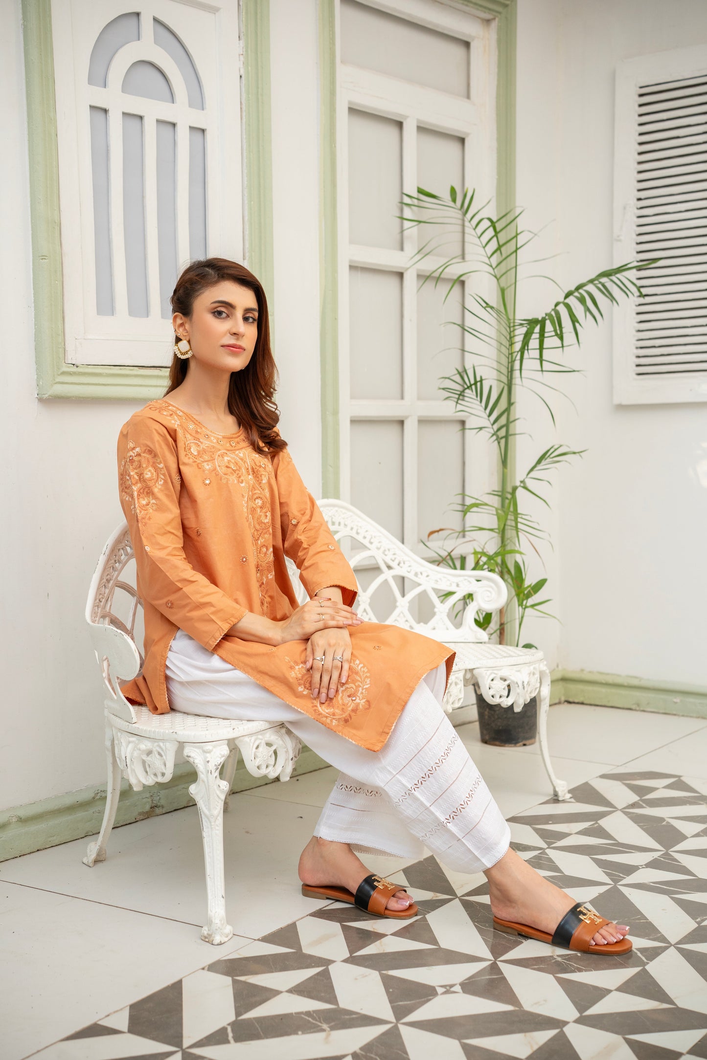 Caramel Hand Embroidered Kurti with Dupatta – Stitched