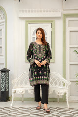 Black Embroidered Kurti with Floral Design – ( Stitched )
