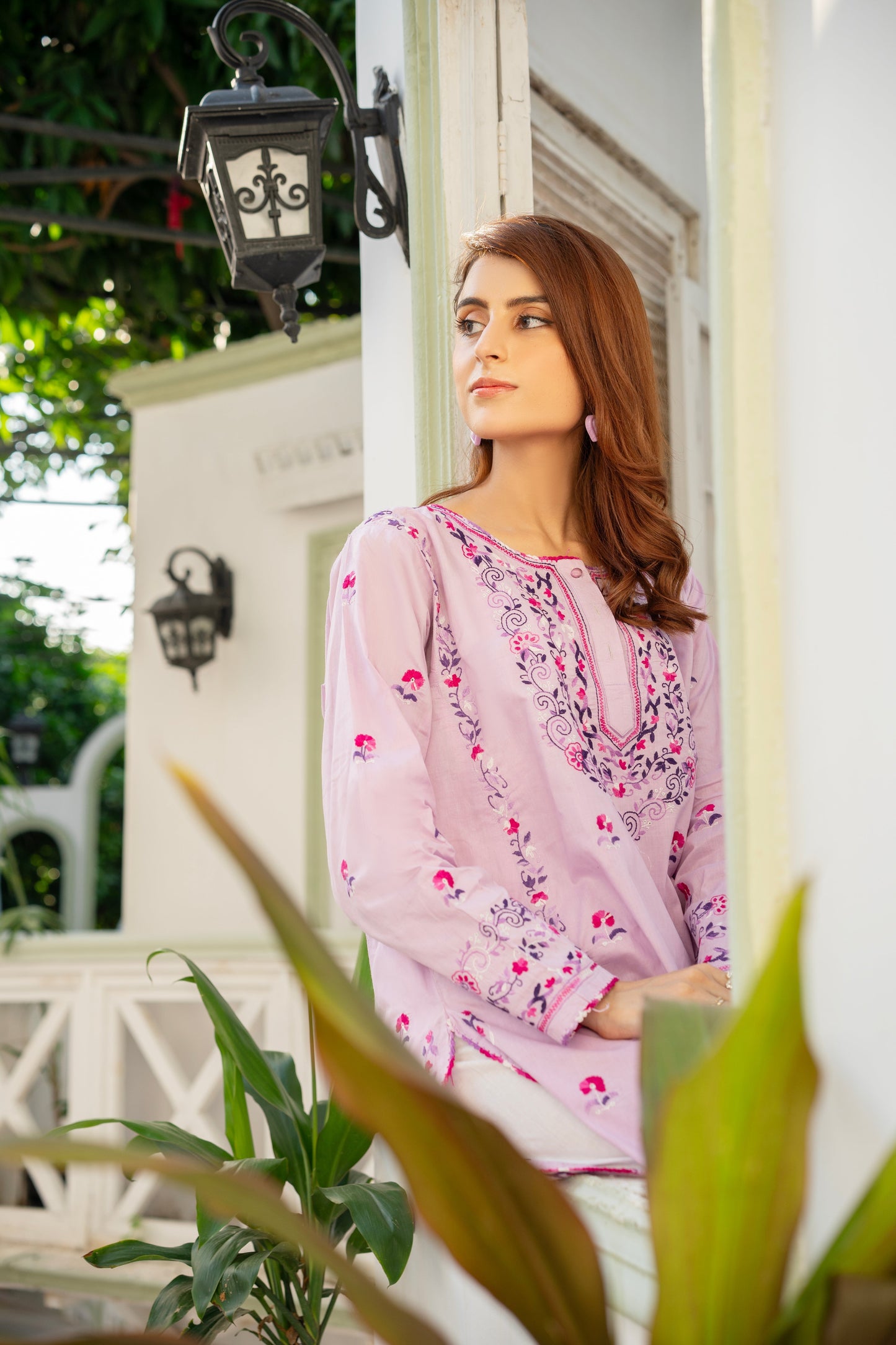 Light Purple Hand Embroidered Kurti – Stitched
