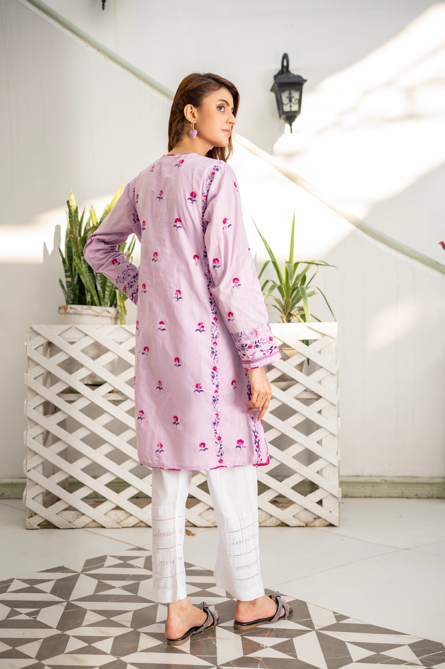 Light Purple Hand Embroidered Kurti – Stitched