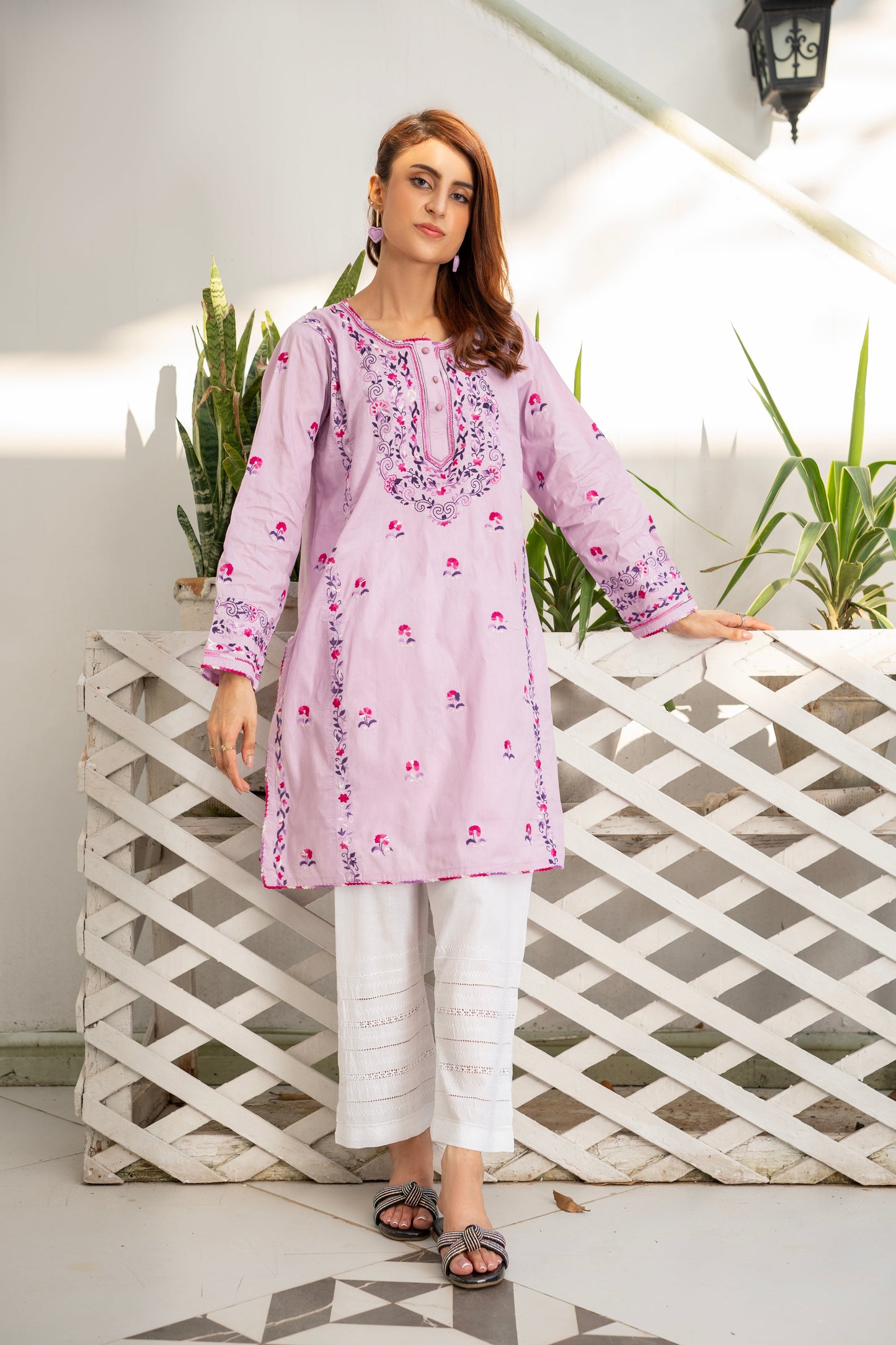 Light Purple Hand Embroidered Kurti – Stitched