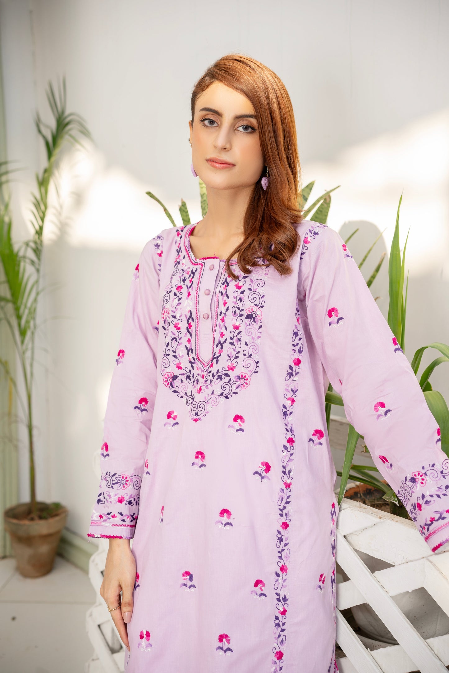Light Purple Hand Embroidered Kurti – Stitched