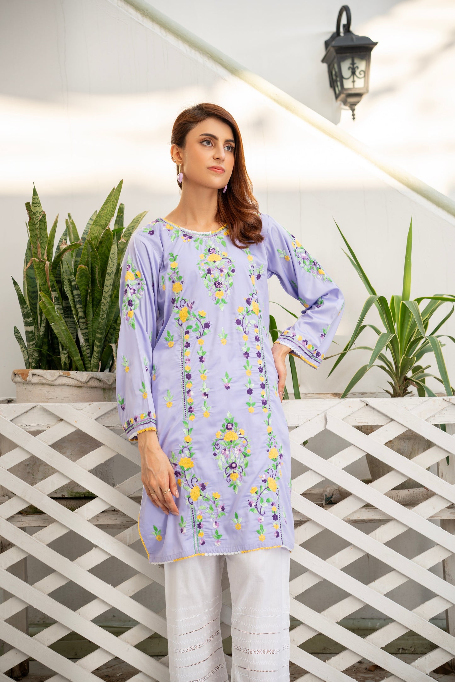 Lavender Silk Hand Embroidered Kurti – Stitched