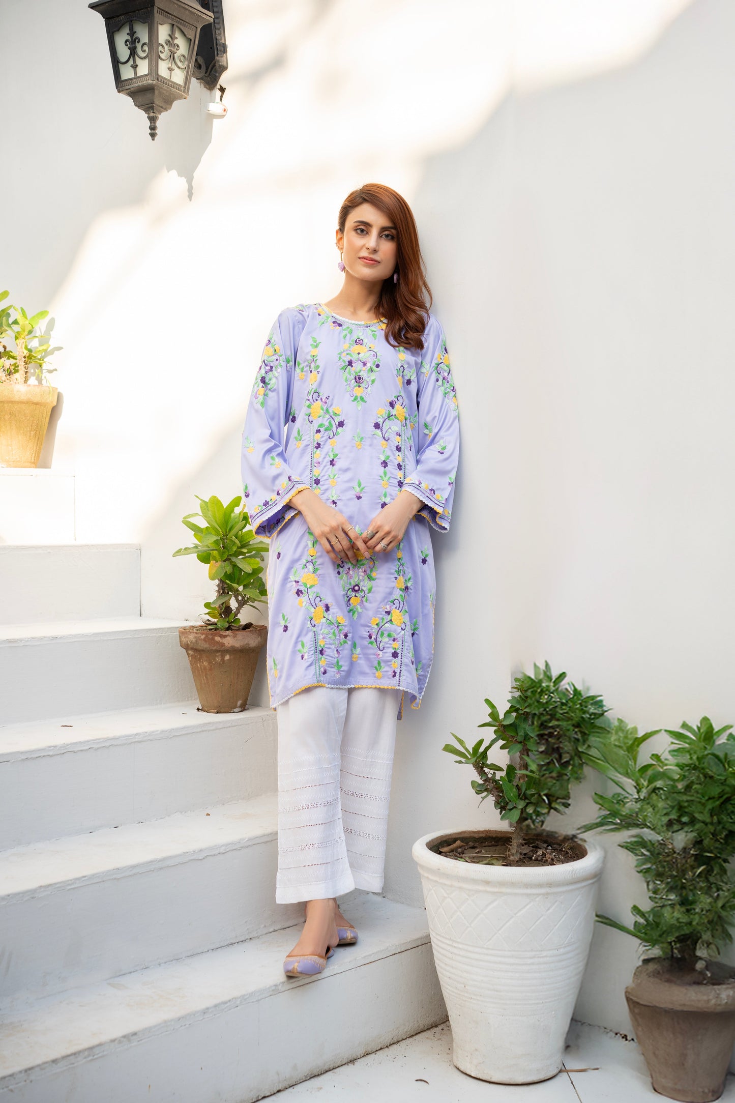 Lavender Silk Hand Embroidered Kurti – Stitched