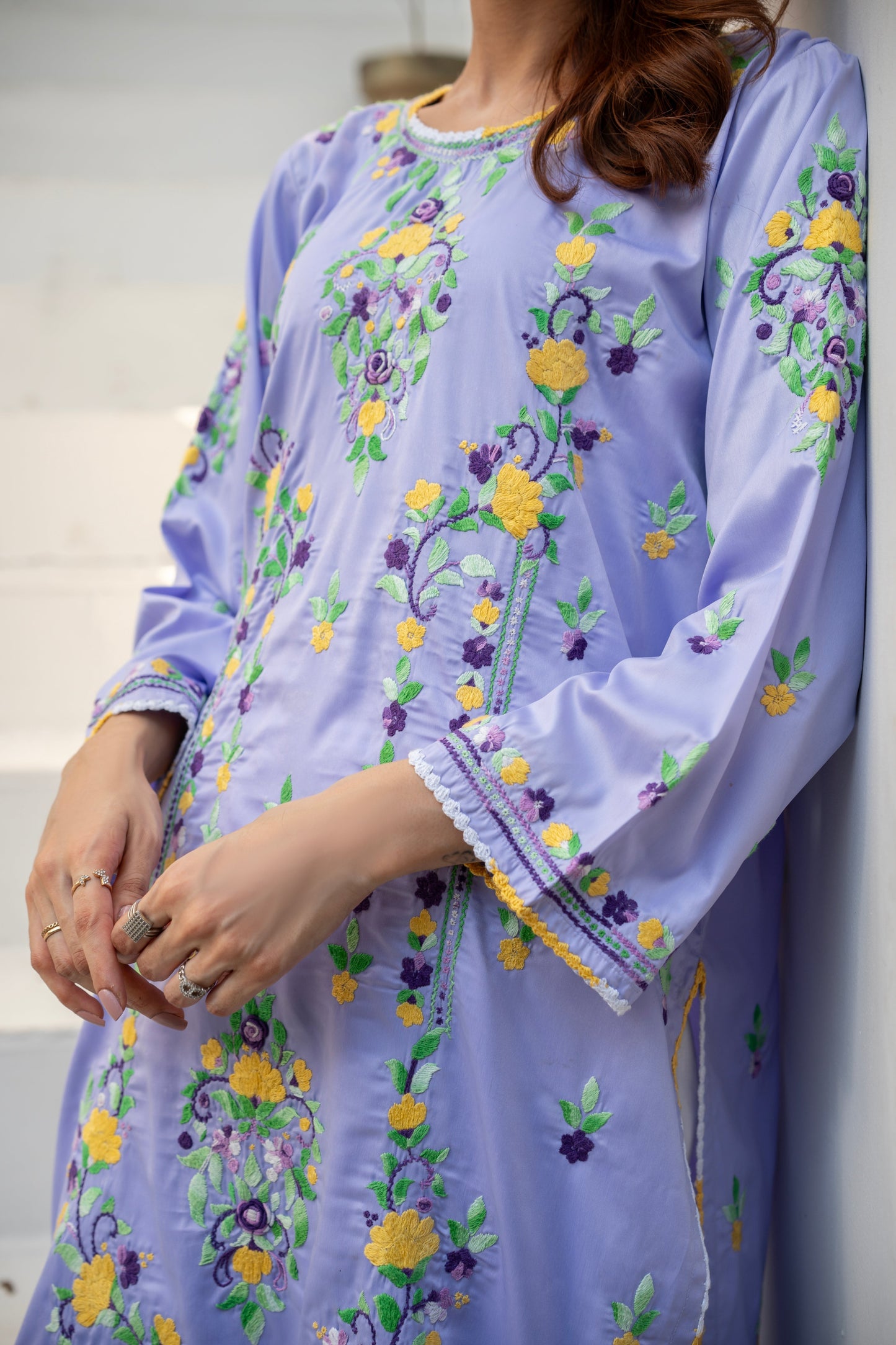 Lavender Silk Hand Embroidered Kurti – Stitched