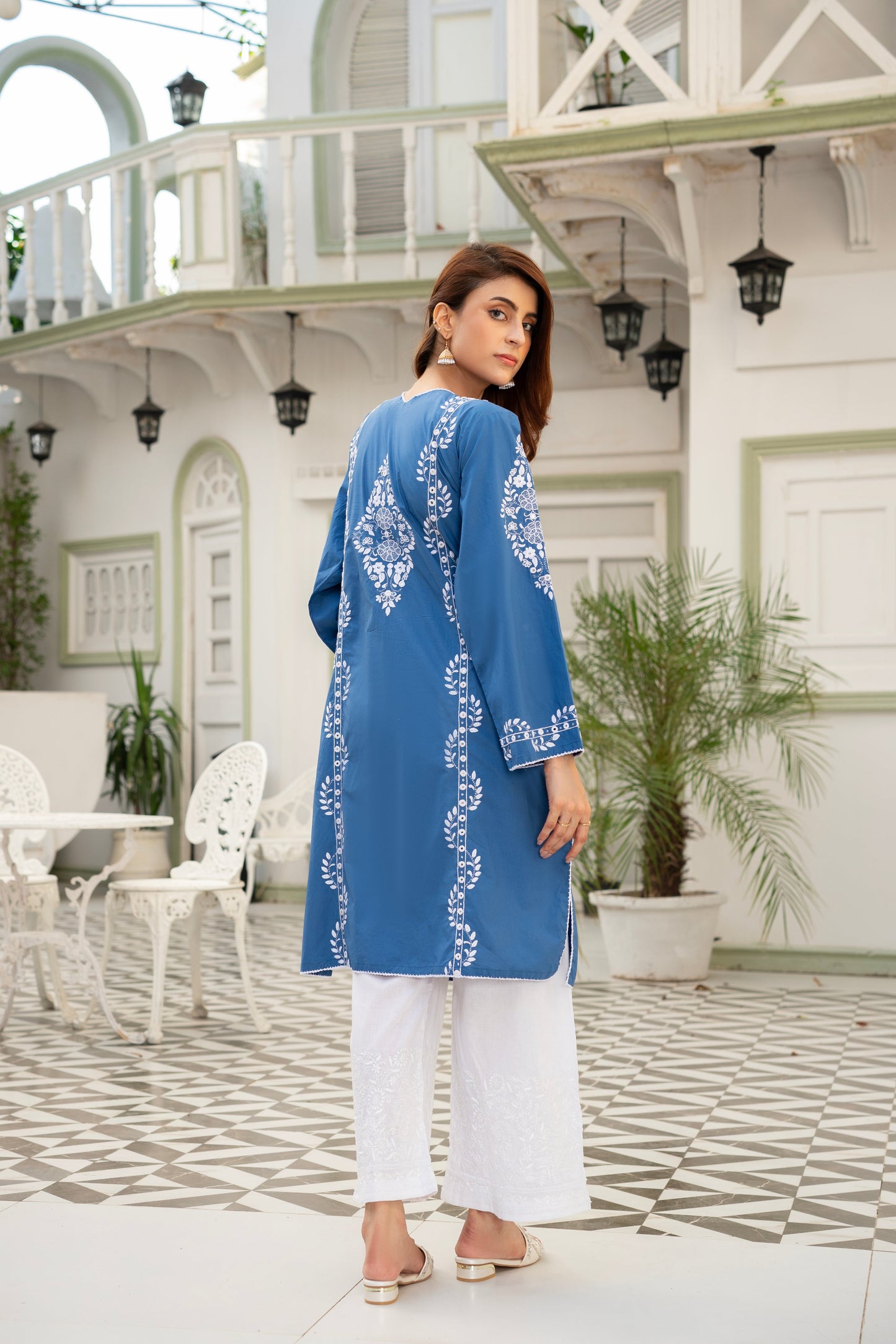 Sea Blue Hand Embroidered Kurti – Stitched