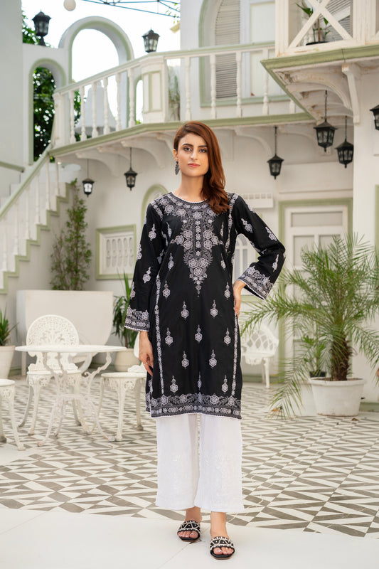 Black Hand Embroidered Kurti – Stitched