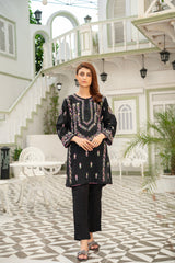 Elegant Black Embroidered Kurti - ( Stitched )