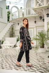 Elegant Black Embroidered Kurti - ( Stitched )